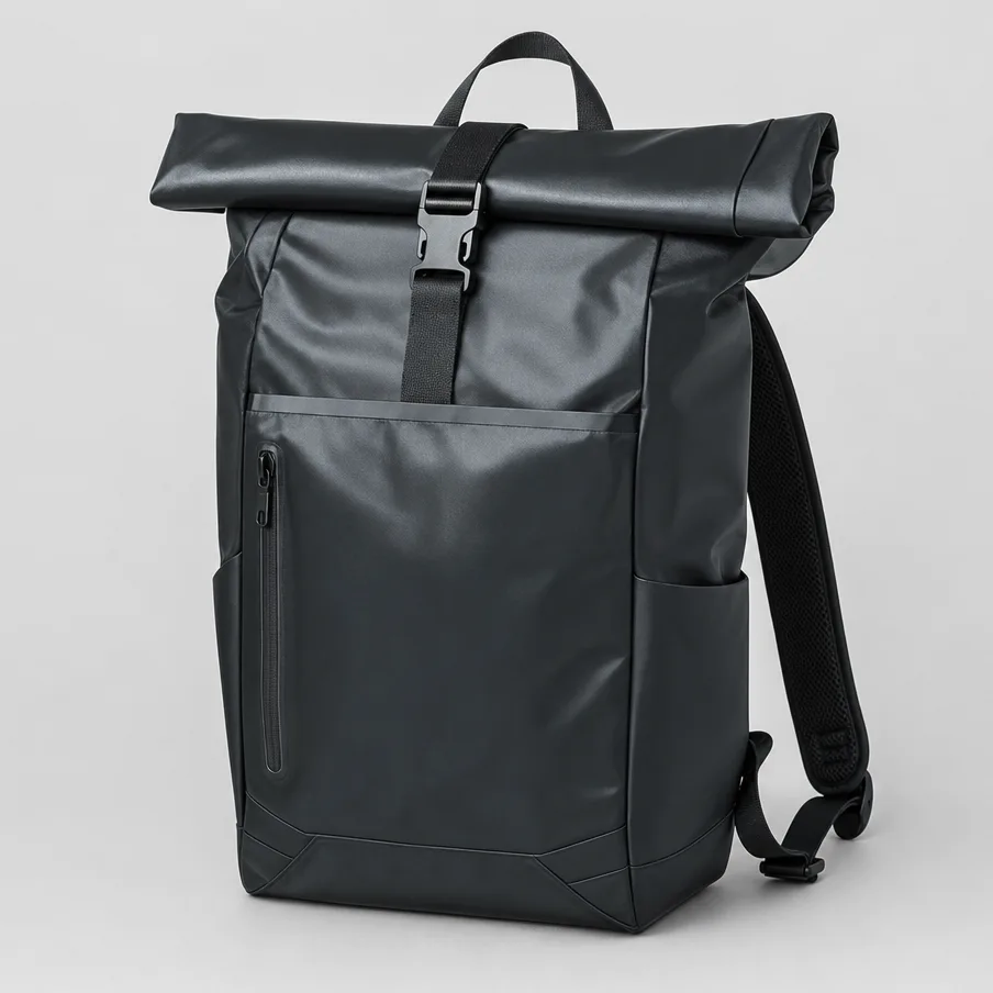 Roll-Top Rucksack in Black Reflective
