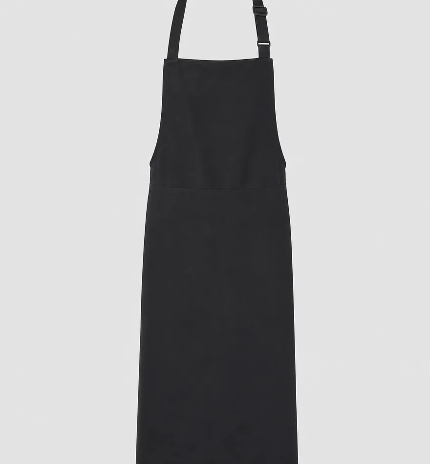 Schwarze Baumwoll-Latzschürze mit Nackenband