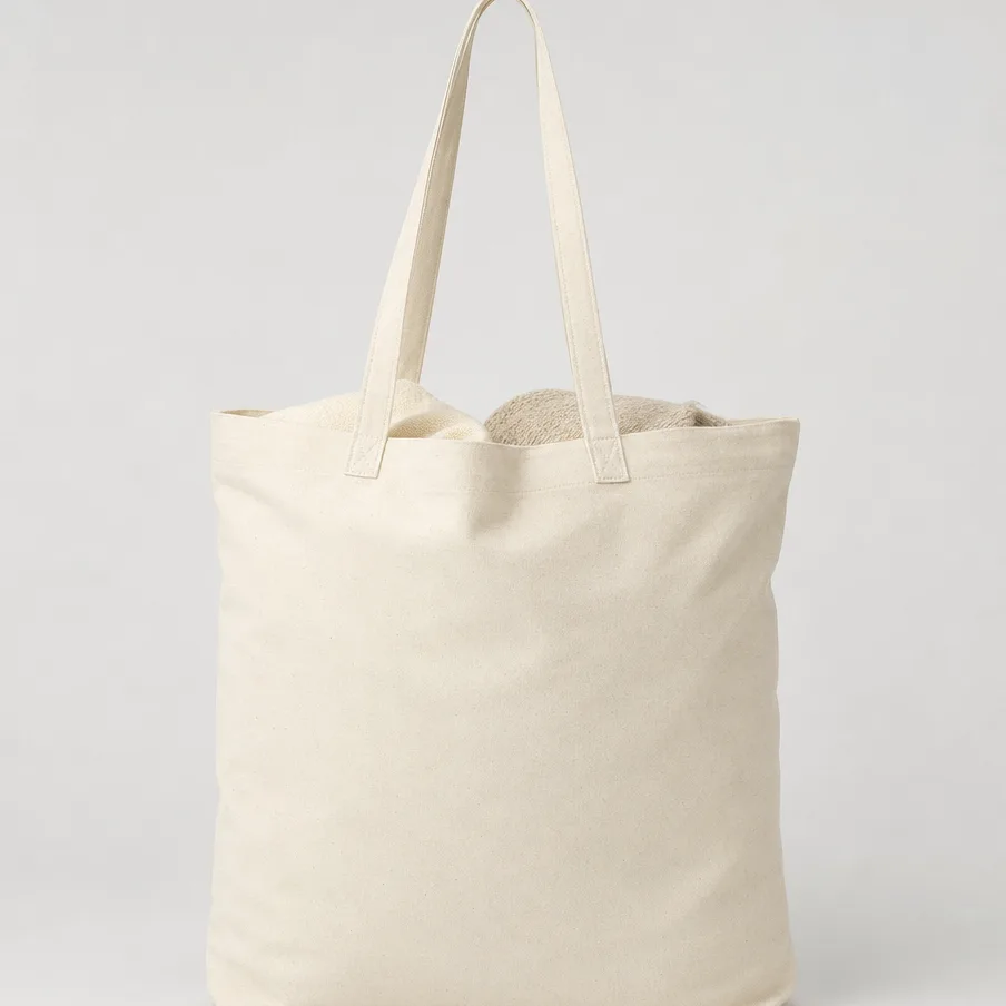 Naturfarbene Baumwolltasche mit langen Henkeln