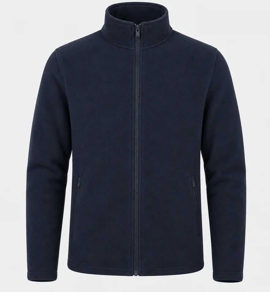 Dunkelblaue Antipilling-Fleecejacke mit durchgehendem Reißverschluss