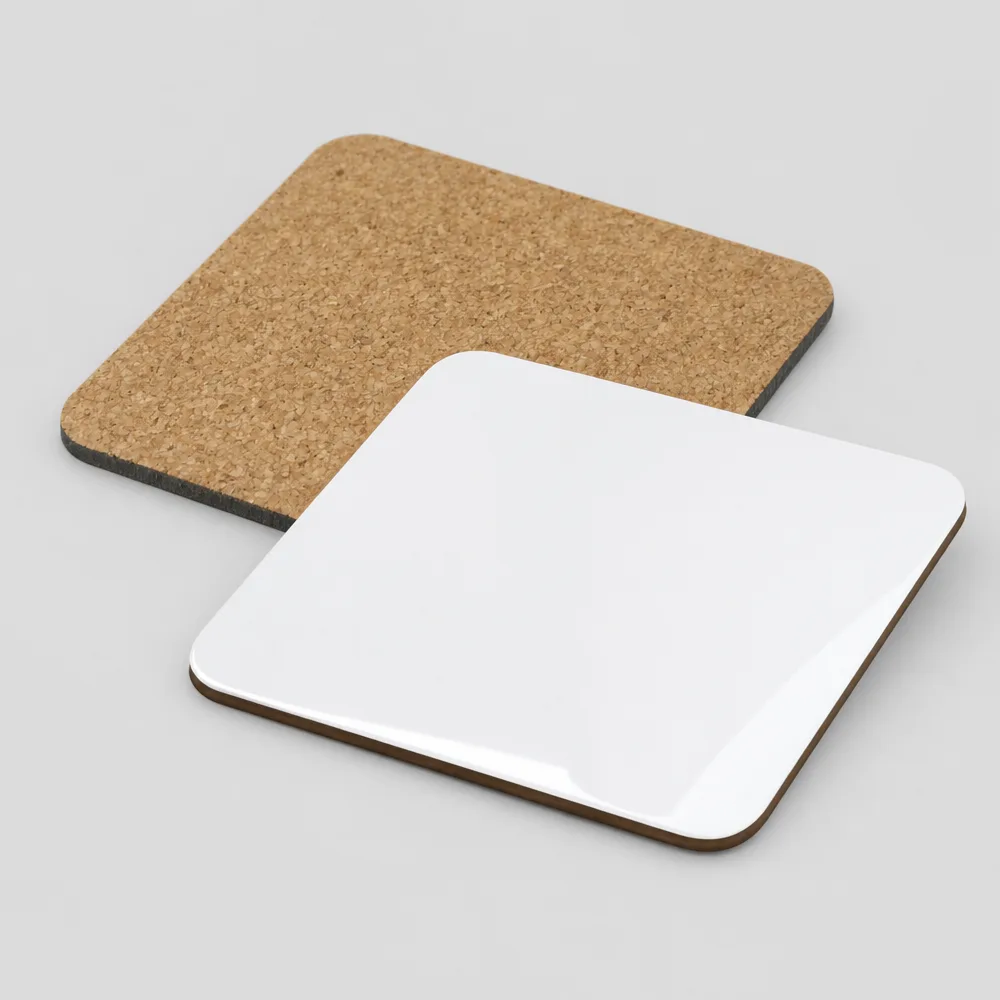 Weißer quadratischer MDF-Untersetzer mit Korkrückseite
